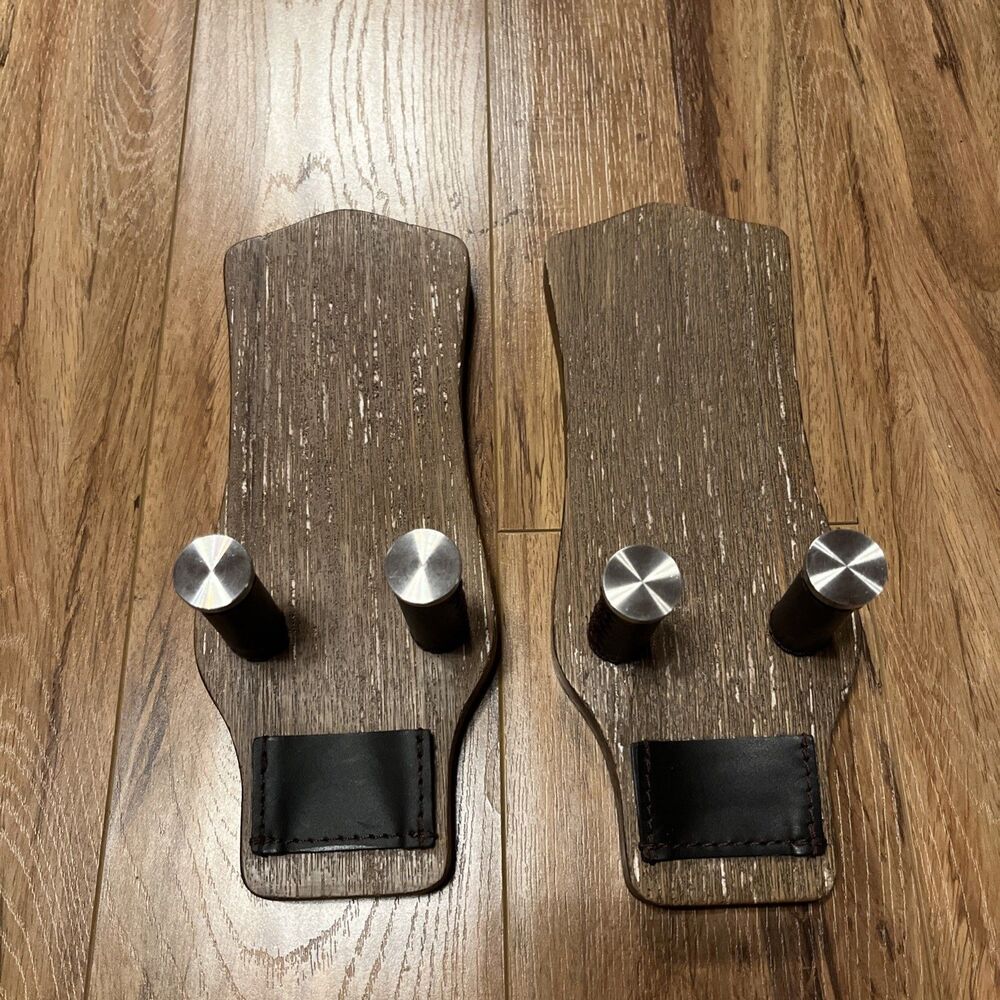 (2) Pottery Barn Distressed Wood Guitar Ukulele Holder Hanger Wall Mount EUC